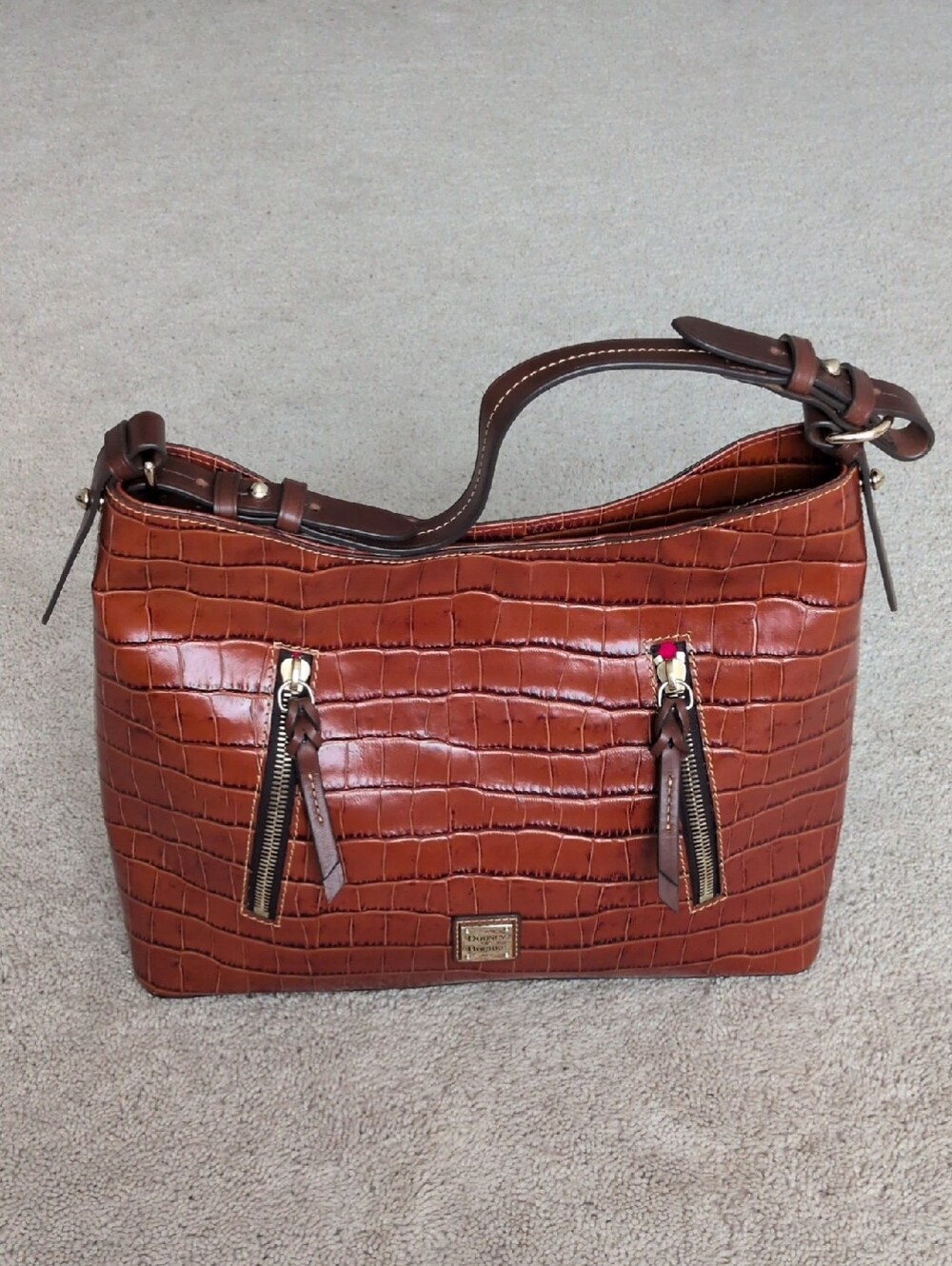 Dooney & Bourke Croc-Embossed Cognac Leather Cooper Hobo. Used- Excellent